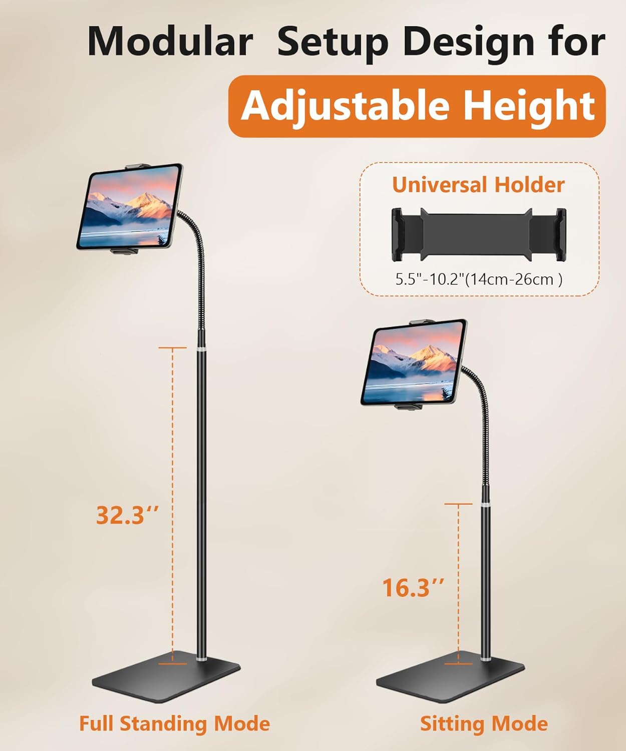 61iNhfNYKPL. AC SL1500 iPad Floor Stand, Height Adjustable Tablet Floor Stand with Flexible Gooseneck, Overhead Tablet Stand for Bed, Compatible with iPad Mini Air Pro 12.9/9.7, Cell Phones, Kindle, Switch, E-Readers Edu Expertise Hub Tablets & E-Readers
