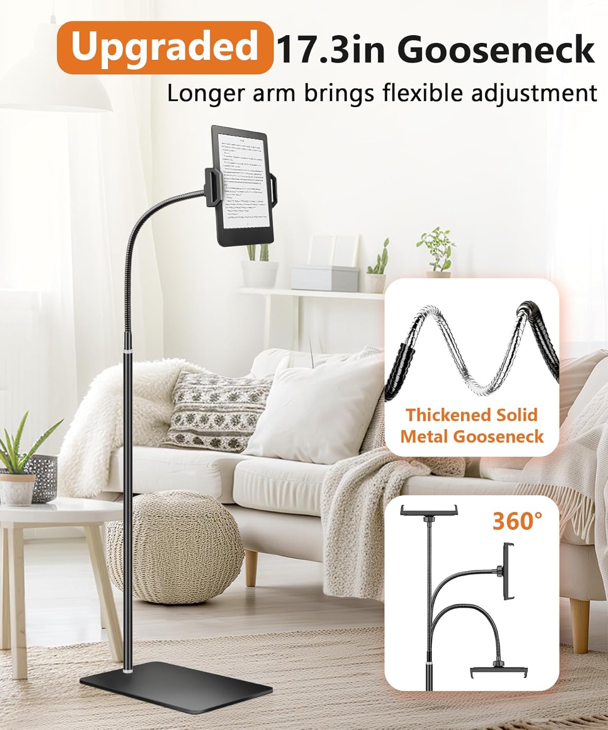714IlBLN8NL. AC SL1500 iPad Floor Stand, Height Adjustable Tablet Floor Stand with Flexible Gooseneck, Overhead Tablet Stand for Bed, Compatible with iPad Mini Air Pro 12.9/9.7, Cell Phones, Kindle, Switch, E-Readers Edu Expertise Hub Tablets & E-Readers