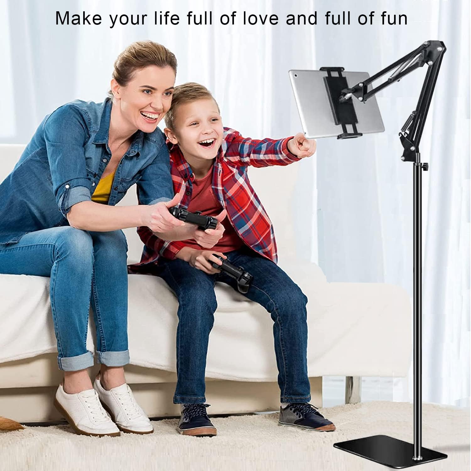 716zCRD7O3L. AC SL1500 Tablet Floor Stand with Heavy Duty Base, Overhead Bed phone Stand Angle Height Adjustable Arm Stretchable Stand Holder, Compatible with iPad Mini Air Pro, Galaxy Tab, Kindle, E-Readers,Cell Phones Edu Expertise Hub Tablets & E-Readers