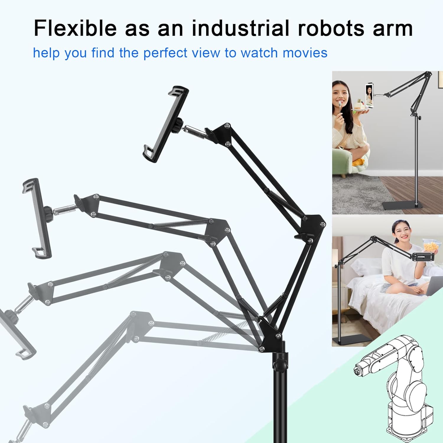 71uqoSDbeKL. AC SL1500 Tablet Floor Stand with Heavy Duty Base, Overhead Bed phone Stand Angle Height Adjustable Arm Stretchable Stand Holder, Compatible with iPad Mini Air Pro, Galaxy Tab, Kindle, E-Readers,Cell Phones Edu Expertise Hub Tablets & E-Readers