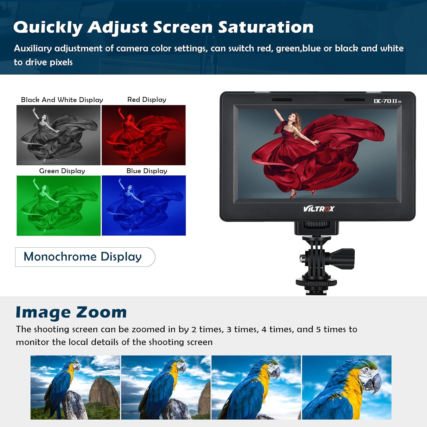 814mRKzPZgL. AC SL1500 VILTROX DC-70 II 7 inch Camera Video Monitor, 4K Camera Field Monitor Kit with HDMI AV Input/Output for Canon Nikon Sony DSLR Camera, Peaking Focus Assist Video Monitor with Sunshade Hood/Battery Edu Expertise Hub Digital Audio Video & Photography
