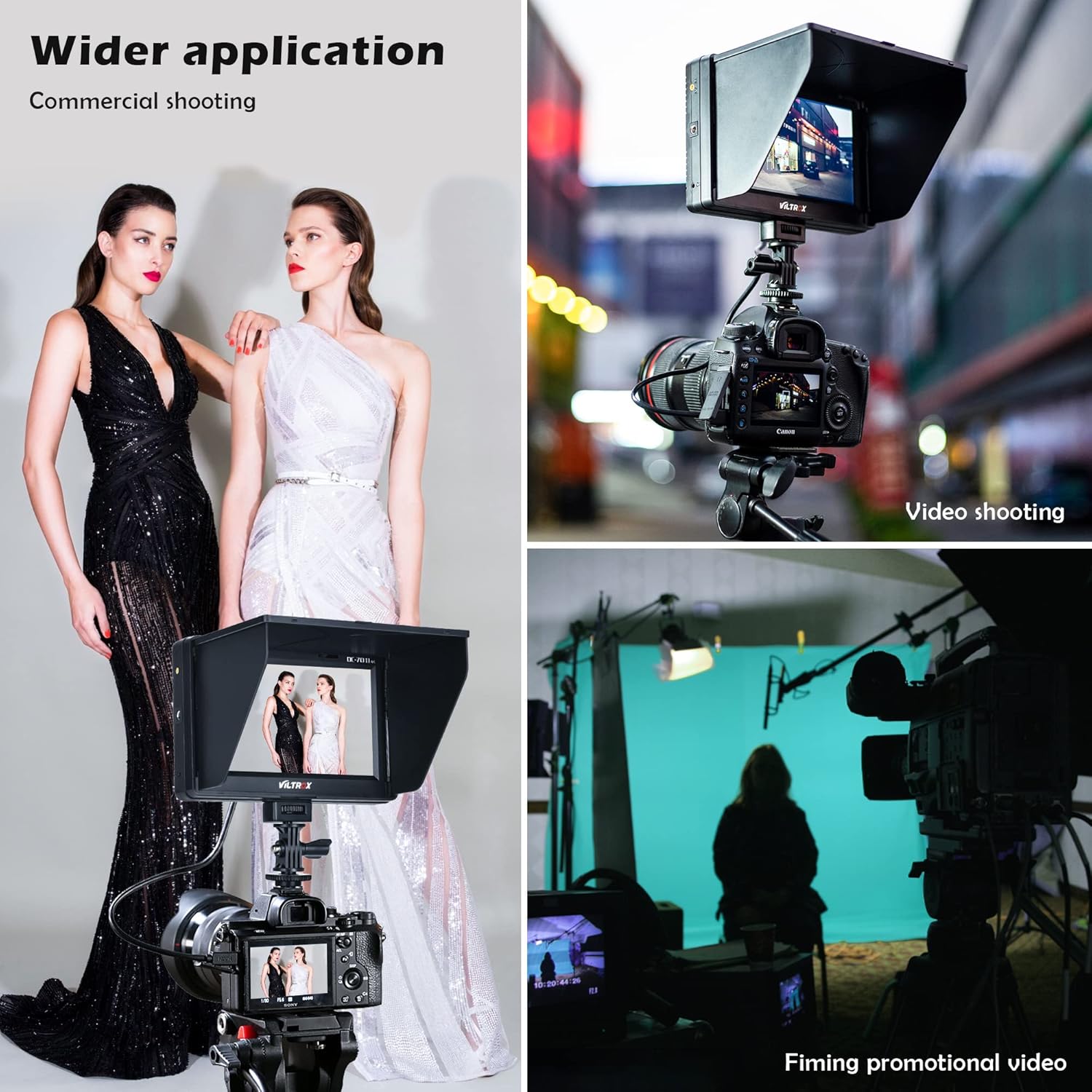 81ICESKMvSL. AC SL1500 VILTROX DC-70 II 7 inch Camera Video Monitor, 4K Camera Field Monitor Kit with HDMI AV Input/Output for Canon Nikon Sony DSLR Camera, Peaking Focus Assist Video Monitor with Sunshade Hood/Battery Edu Expertise Hub Digital Audio Video & Photography