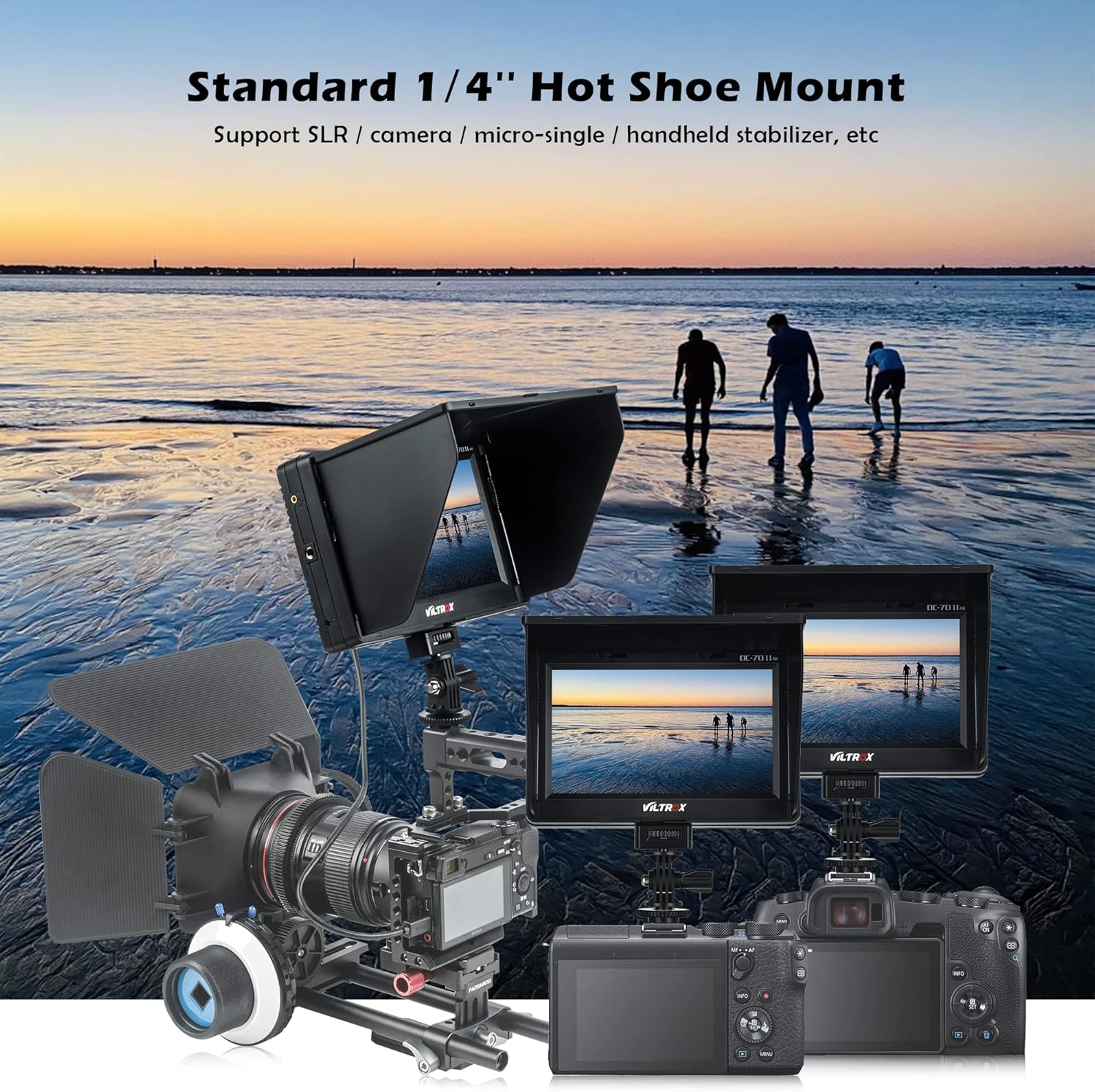 81jaJLeZNBL. AC SL1500 VILTROX DC-70 II 7 inch Camera Video Monitor, 4K Camera Field Monitor Kit with HDMI AV Input/Output for Canon Nikon Sony DSLR Camera, Peaking Focus Assist Video Monitor with Sunshade Hood/Battery Edu Expertise Hub Digital Audio Video & Photography