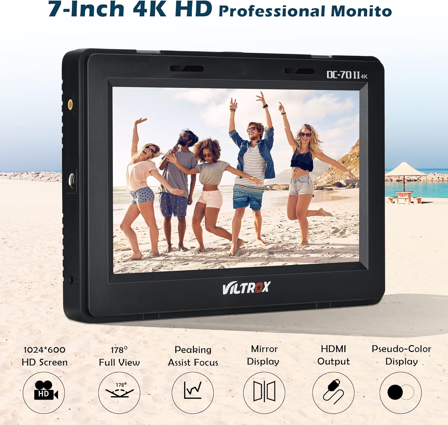 81lQLYwShtL. AC SL1500 VILTROX DC-70 II 7 inch Camera Video Monitor, 4K Camera Field Monitor Kit with HDMI AV Input/Output for Canon Nikon Sony DSLR Camera, Peaking Focus Assist Video Monitor with Sunshade Hood/Battery Edu Expertise Hub Digital Audio Video & Photography
