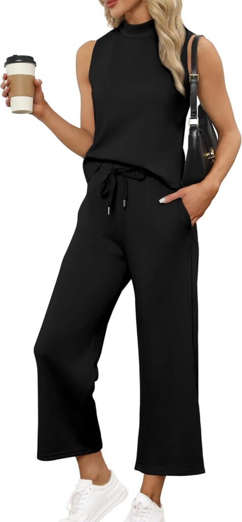 1749396599 61BQsmAROlL. AC SL1500 SAMPEEL Two Piece Sets for Women Summer Outfits Lounge Sets Mock Neck Tops Wide Leg Crop Pants Vacation Travel Outfits Edu Expertise Hub Women & Business
