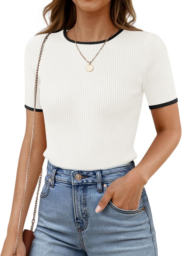 1750082269 71i06LON7NL. AC SL1500 ZESICA Women's Summer Short Sleeve Ribbed Knit Slim Fit T Shirt 2025 Crewneck Basic Casual Color Block Tee Tops Edu Expertise Hub Women & Business