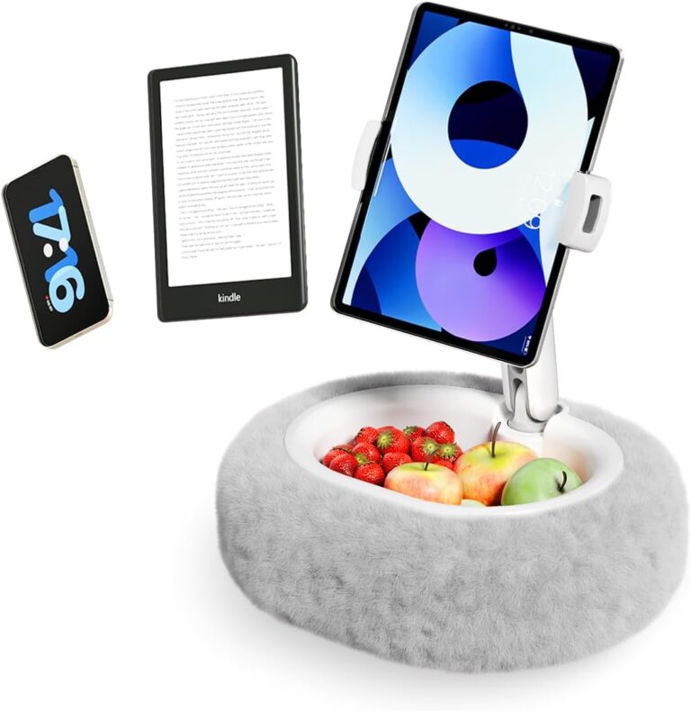 1750478494 61Fb4f9a72L. AC SL1500 Kindle Pillow Stand – Soft Grey Fuzzy Tablet Holder with Storage Bowl, Hands-Free Lap Stand for Bed, Couch – Compatible with Kindle, iPad, Phones & E-Readers (Gray) Edu Expertise Hub Tablets & E-Readers