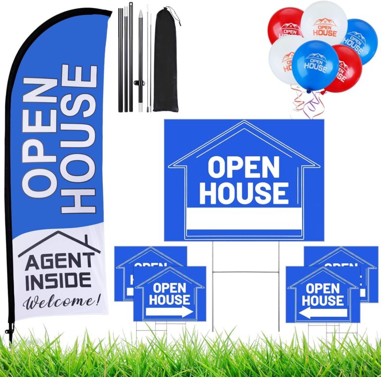 1751272326 81q5w6heSmL. AC SL1500 Buryeah Open House Signs Set (36 Pcs Total), 1 Open House Flag with Pole Kit for Yard, 5 Double Sided Real Estate Business Agent Directional Arrows Signs with Metal Stakes and 30 Balloons(Blue) Edu Expertise Hub Real Estate