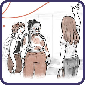 girls talking in a hallway
