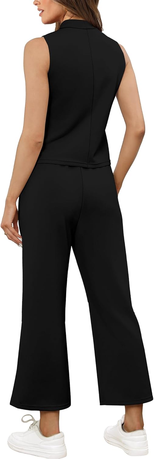 51Rqo6vC BL. AC SL1500 SAMPEEL Two Piece Sets for Women Summer Outfits Lounge Sets Mock Neck Tops Wide Leg Crop Pants Vacation Travel Outfits Edu Expertise Hub Women & Business