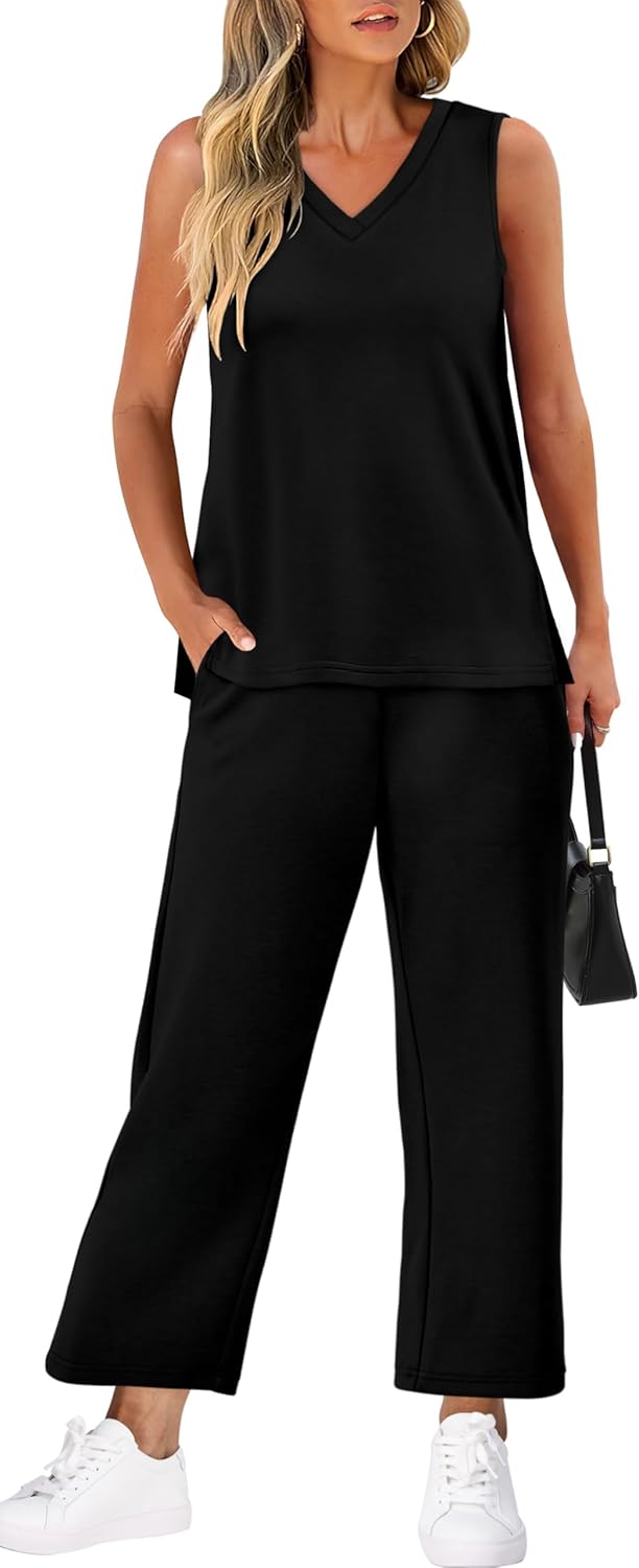 61PgEen12CL. AC SL1500 XIEERDUO Two Piece Sets for Women Summer Vacation Travel Outfits V Neck Lounge Matching Sets Edu Expertise Hub Women & Business