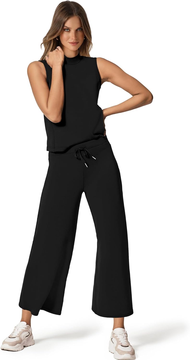 61ZYChvdVyL. AC SL1500 SAMPEEL Two Piece Sets for Women Summer Outfits Lounge Sets Mock Neck Tops Wide Leg Crop Pants Vacation Travel Outfits Edu Expertise Hub Women & Business