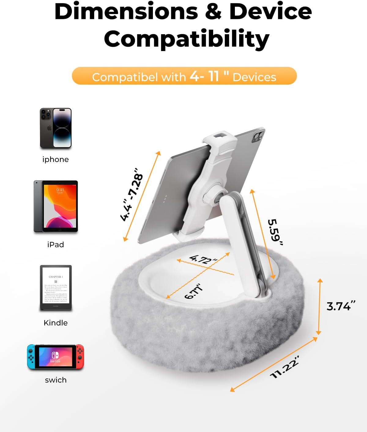 61hHgAqlZ8L. AC SL1500 Kindle Pillow Stand – Soft Grey Fuzzy Tablet Holder with Storage Bowl, Hands-Free Lap Stand for Bed, Couch – Compatible with Kindle, iPad, Phones & E-Readers (Gray) Edu Expertise Hub Tablets & E-Readers