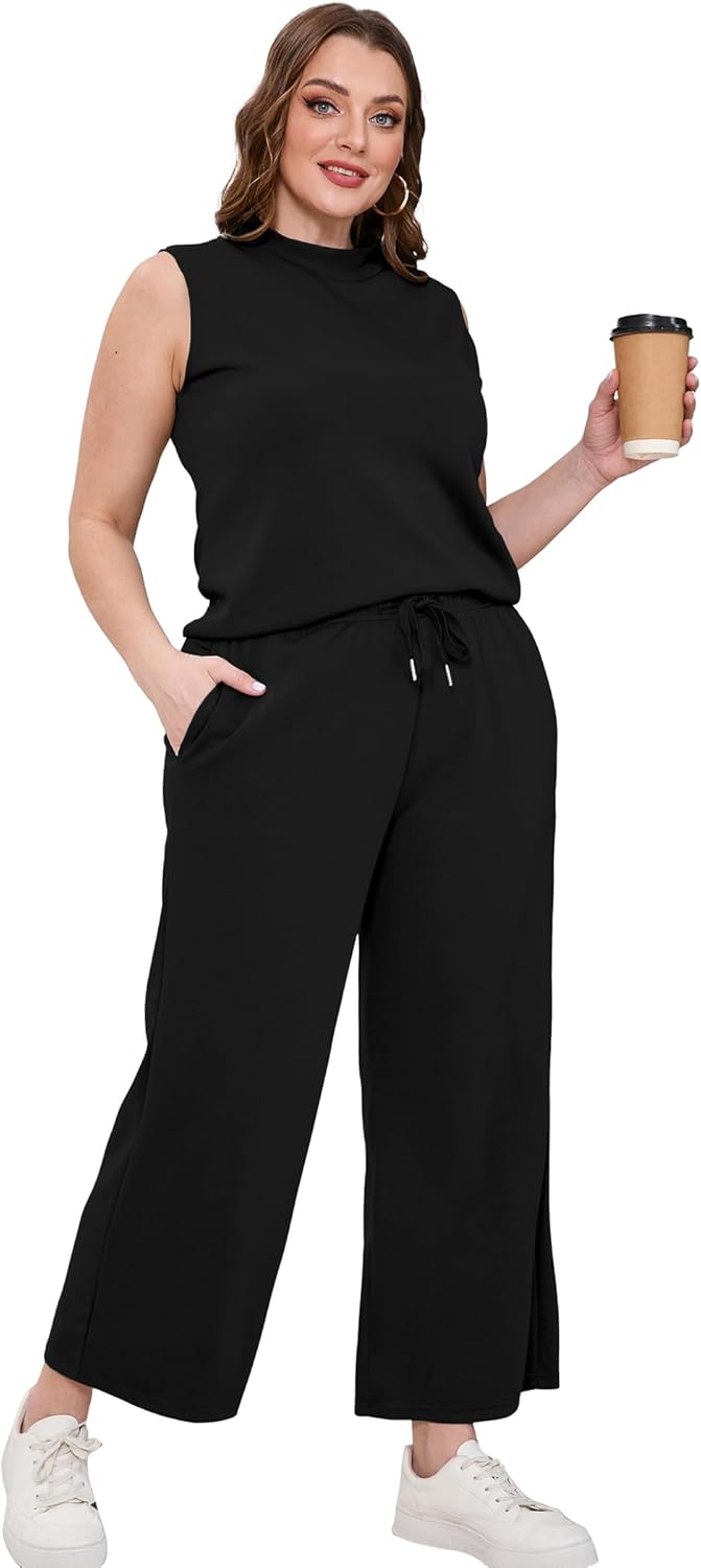 61hMiwqVP9L. AC SL1500 SAMPEEL Two Piece Sets for Women Summer Outfits Lounge Sets Mock Neck Tops Wide Leg Crop Pants Vacation Travel Outfits Edu Expertise Hub Women & Business