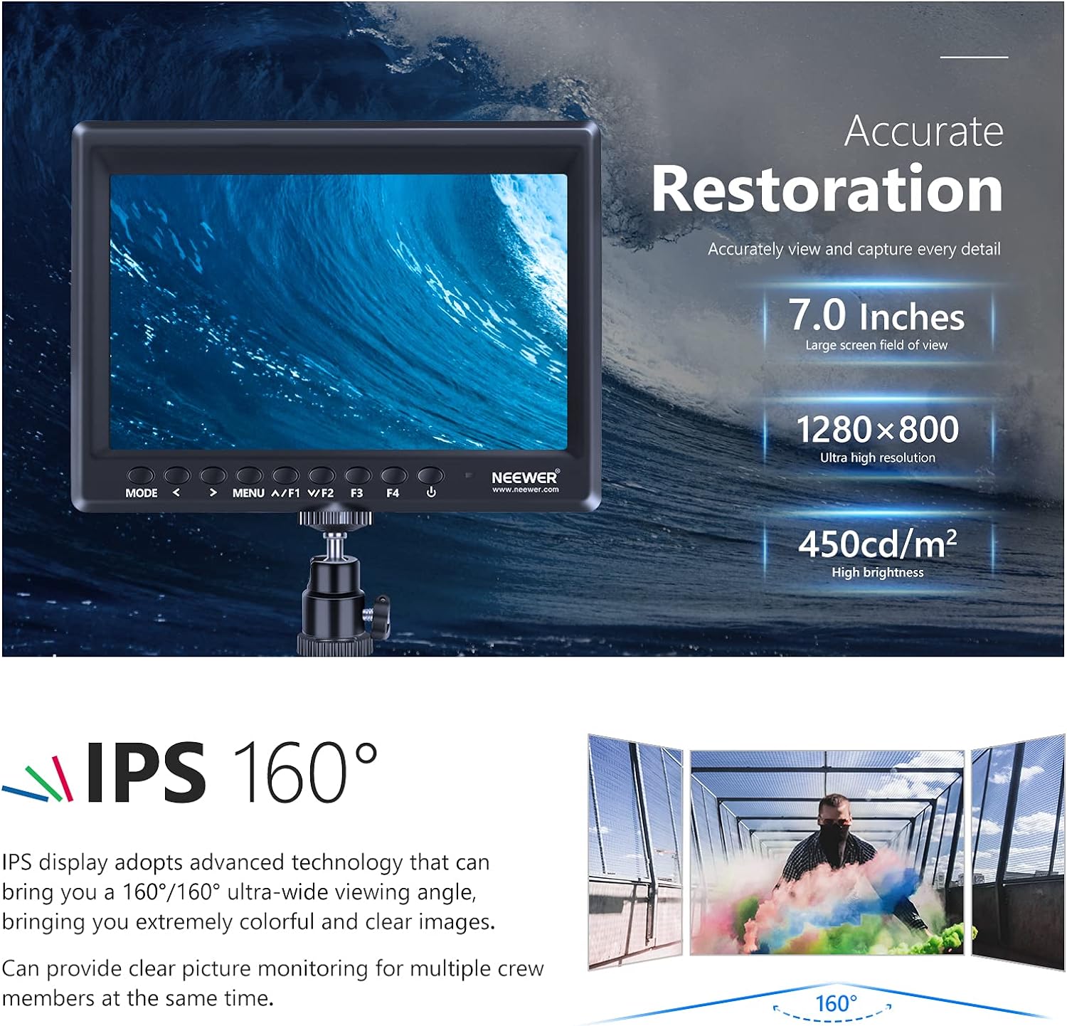 71AWyz0fimL. AC SL1500 Neewer F100 7inch Camera Field Monitor HD Video Assist IPS 1280x800 HDMI Input 1080p with Sunshade and Ball Head for DSLR Cameras, Handheld Stabilizer, Film Video Making Rig (Battery Not Included) Edu Expertise Hub Digital Audio Video & Photography