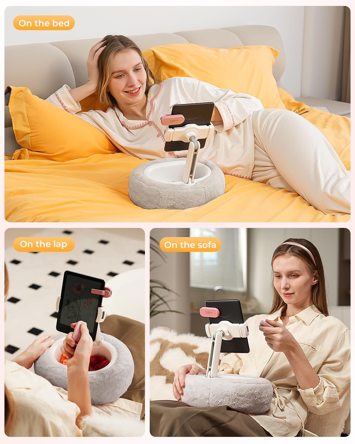 71gthngPnhL. AC SL1500 Kindle Pillow Stand – Soft Grey Fuzzy Tablet Holder with Storage Bowl, Hands-Free Lap Stand for Bed, Couch – Compatible with Kindle, iPad, Phones & E-Readers (Gray) Edu Expertise Hub Tablets & E-Readers