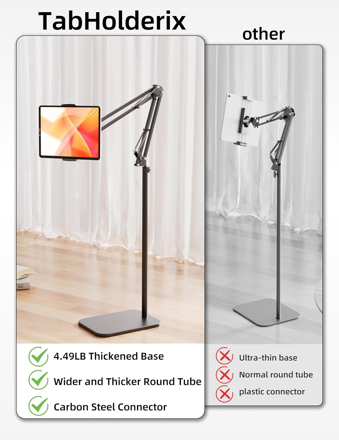 Tablet Floor Stand with 4.5LB Heavy Metal Base,Overhead Bed Phone Stand Angle Height Adjustable Holder, Universal Phone Mount for iPad iPhone Pro Air Mini, Samsung Tab, Kindle, E-Readers... Edu Expertise Hub Tablets & E-Readers