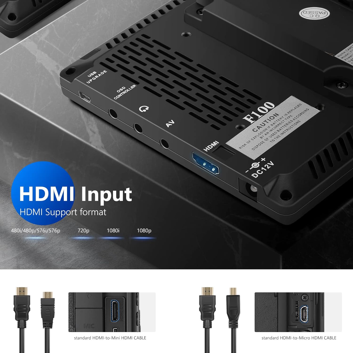 71qNziDlvFL. AC SL1500 Neewer F100 7inch Camera Field Monitor HD Video Assist IPS 1280x800 HDMI Input 1080p with Sunshade and Ball Head for DSLR Cameras, Handheld Stabilizer, Film Video Making Rig (Battery Not Included) Edu Expertise Hub Digital Audio Video & Photography