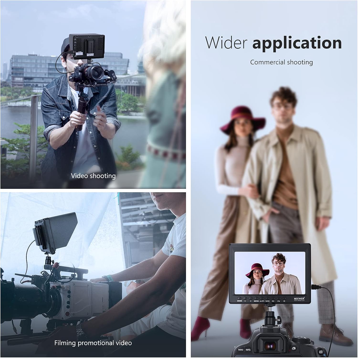 71re1RYKvgL. AC SL1500 Neewer F100 7inch Camera Field Monitor HD Video Assist IPS 1280x800 HDMI Input 1080p with Sunshade and Ball Head for DSLR Cameras, Handheld Stabilizer, Film Video Making Rig (Battery Not Included) Edu Expertise Hub Digital Audio Video & Photography