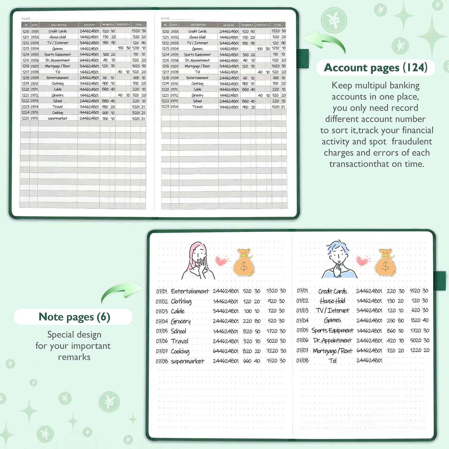 JUBTIC Hardcover Accounting Ledger Book (7x10″) - Bank Accounting Log for Small Business Bookkeeping & Personal Use - Account Tracker Notebook Track Accounts, Deposit, Expenses & Balance (Dark Green) Edu Expertise Hub Accounting