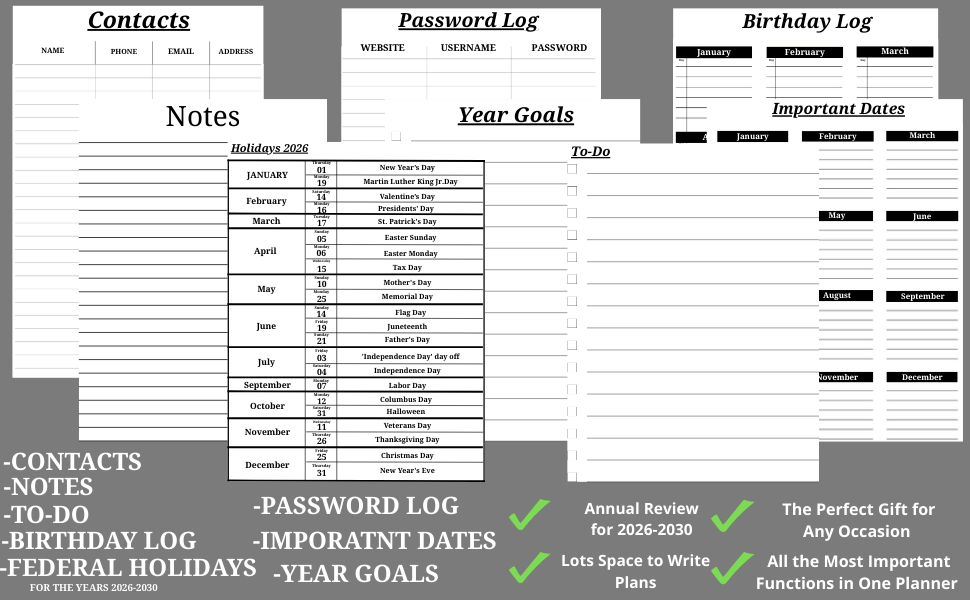 monthly planner 2026-2030