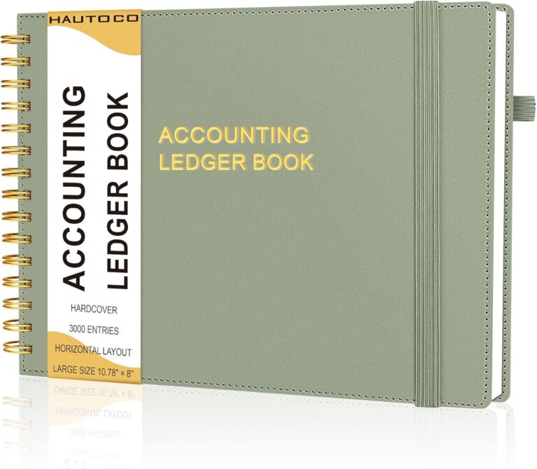 1752752044 814GhnpjQSL. AC SL1500 HAUTOCO Hardcover Accounting Ledger Book for Small Business Bookkeeping Horizontal Money Expense Tracker Notebook with 2 Storage Pouch, Personal Columnar Log Journal 10.78 x 8'', Olive Green Edu Expertise Hub Accounting