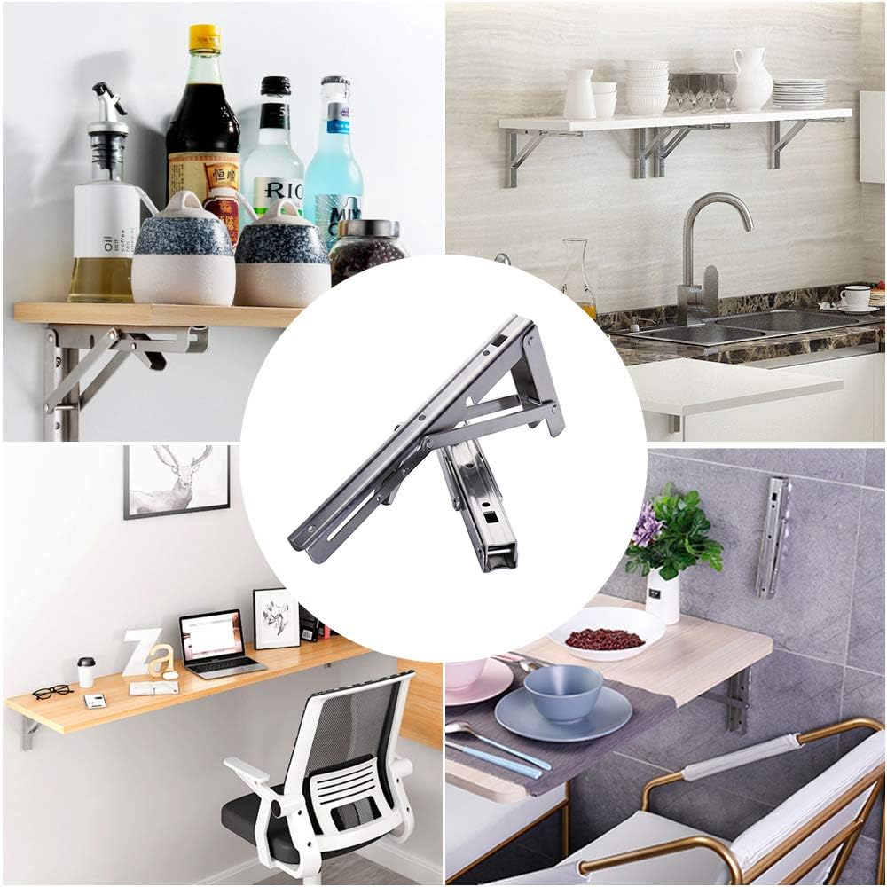 61Ib8Itll0L. AC SL1000 Storystore Folding Shelf Brackets - 12Inch Heavy Duty Stainless Steel Collapsible Shelf Bracket for Bench Table, Space Saving DIY Bracket, Max Load: 550lb Edu Expertise Hub Hardware & DIY