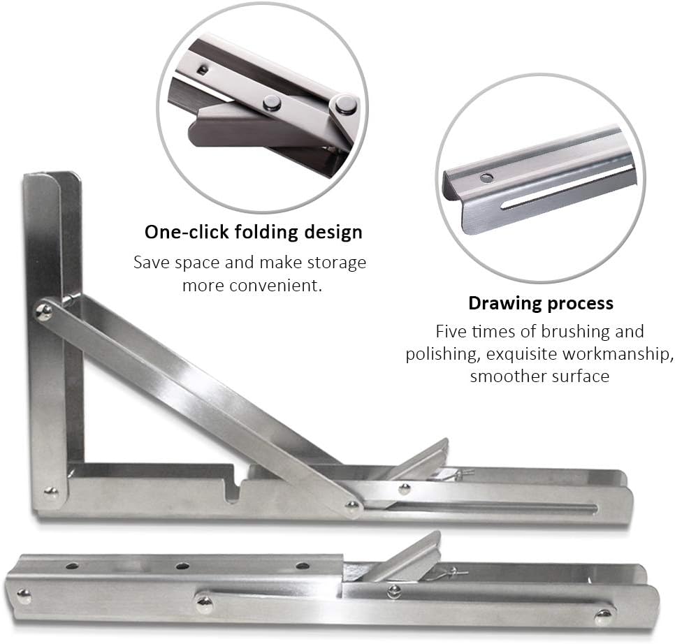 61NqjQTNYyL. AC SL1000 Storystore Folding Shelf Brackets - 12Inch Heavy Duty Stainless Steel Collapsible Shelf Bracket for Bench Table, Space Saving DIY Bracket, Max Load: 550lb Edu Expertise Hub Hardware & DIY