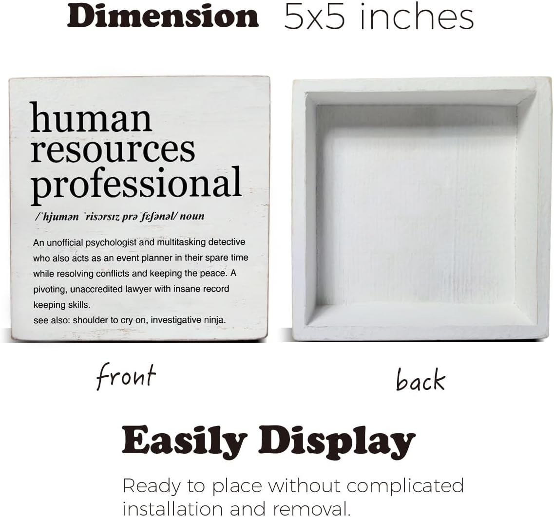 61fzu81kyHL. AC SL1200 HR Gifts Human Resources Professional Definition Art Wooden Box Sign Rustic Human Resources Desk Decorative Wooden Sign Home Office Decor for Table Shelf 5 x 5 Inches Edu Expertise Hub Human Resources