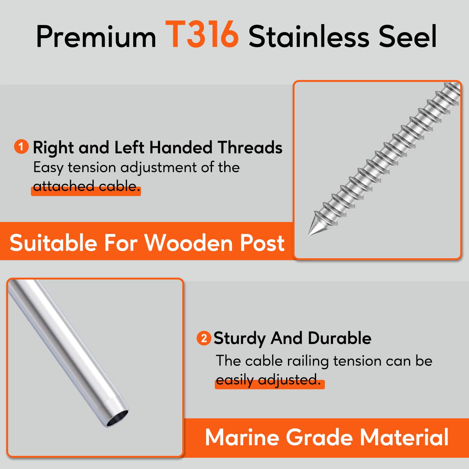61kq28nI2NL. SL1500 60Pack 1/8' Left & Right Handed Thread Swage Lag Screws, T316 Stainless Steel Hardware for Wood Post of Steel Cable Railing Kit, Stair Railing Hardware, DIY Deck Railings, Wrench Include Edu Expertise Hub Hardware & DIY