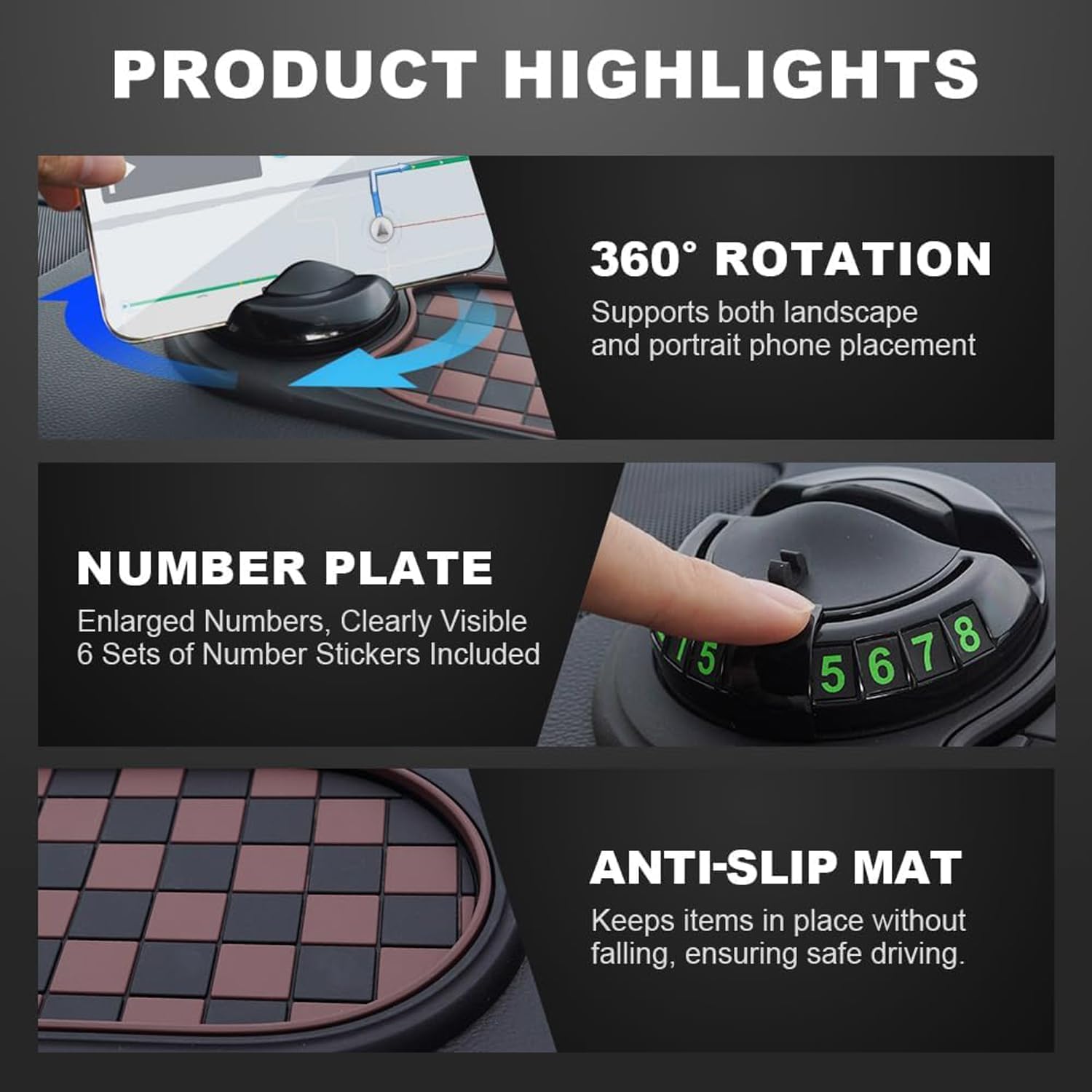 71RTtZOzJ9L. AC SL1500 Multifunction Car Anti-Slip Mat Auto Phone Holder，Car Anti Slip Mat Phone Holder，Rotatable Anti Skid Car Dashboard Pad with Temporary Parking Numbe and Large Pad for Phones Sunglasses Keys Gadgets(A) Edu Expertise Hub Mobile phones
