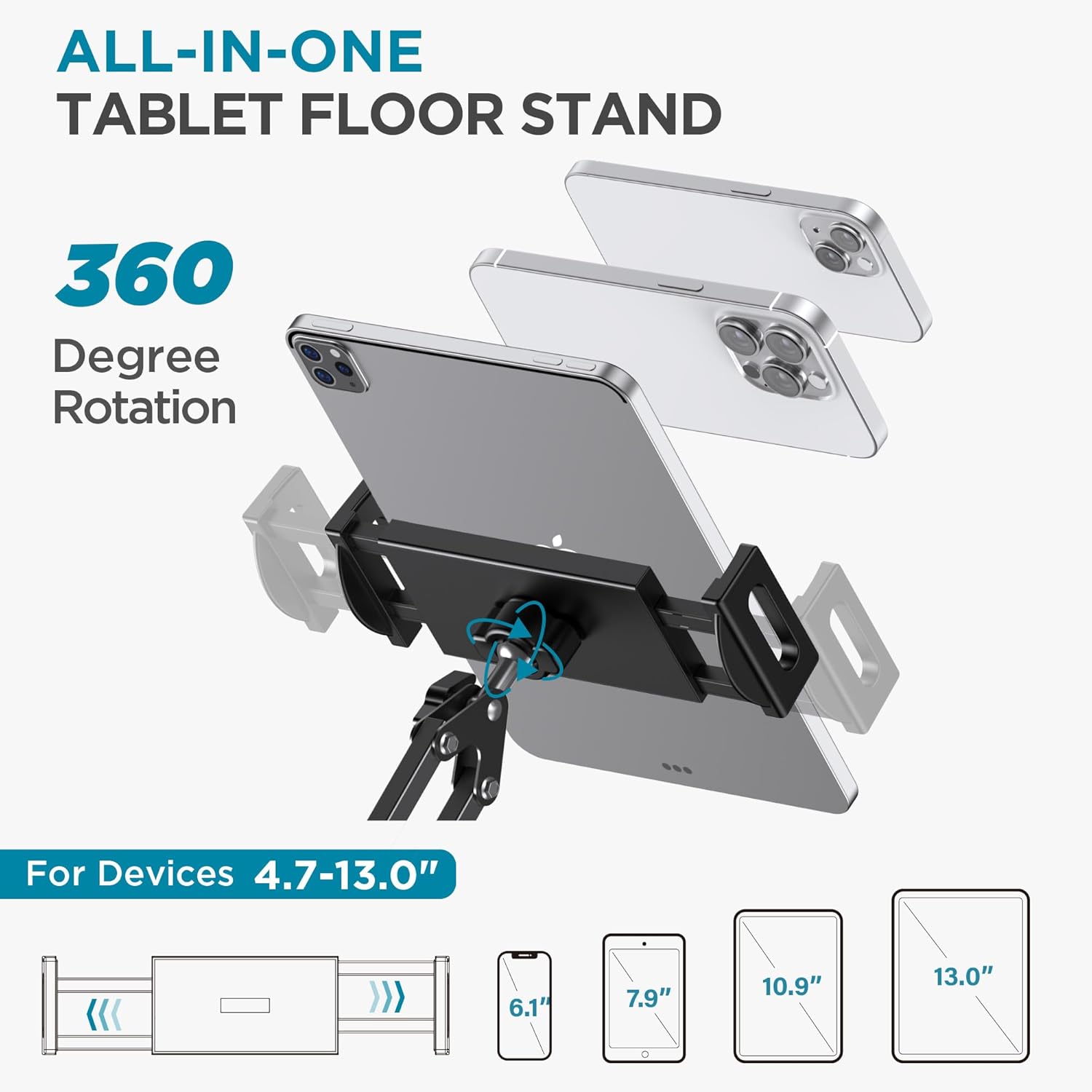 71c5QgCNRJL. AC SL1500 InnoGear Tablet Floor Stand, Overhead Bed Phone Stand Adjustable Holder Universal Floor Stand Compatible with iPhone iPad Pro Air Mini, Samsung Tab, Kindle, E-Readers (Large) Edu Expertise Hub Tablets & E-Readers