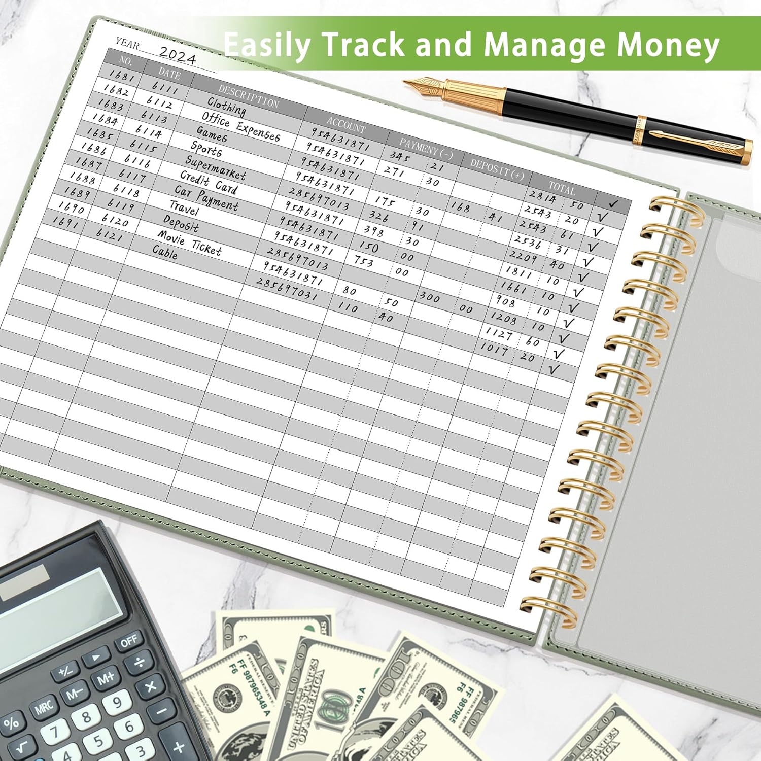 819yiOmatYL. AC SL1500 HAUTOCO Hardcover Accounting Ledger Book for Small Business Bookkeeping Horizontal Money Expense Tracker Notebook with 2 Storage Pouch, Personal Columnar Log Journal 10.78 x 8'', Olive Green Edu Expertise Hub Accounting