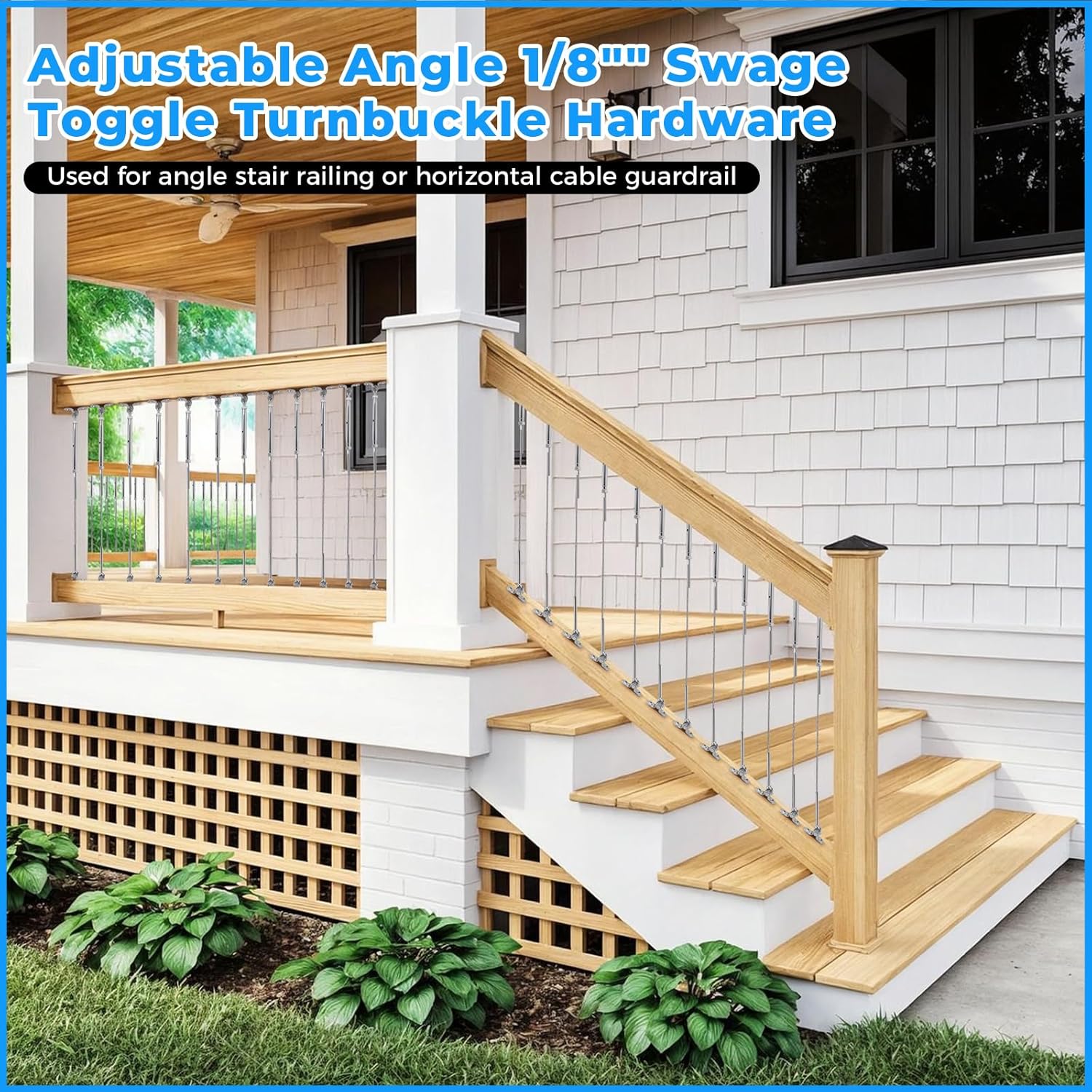 81MezlIaNjL. SL1500 1/8" Cable Railing Hardware 12 Pack, Swage Toggle Turnbuckle Hardware Cable Railing Kit for Wood Post, Angle 180°Adjustable Stairs Deck Railing System, Silver T316 Stainless Steel Marine Grade Edu Expertise Hub Hardware & DIY