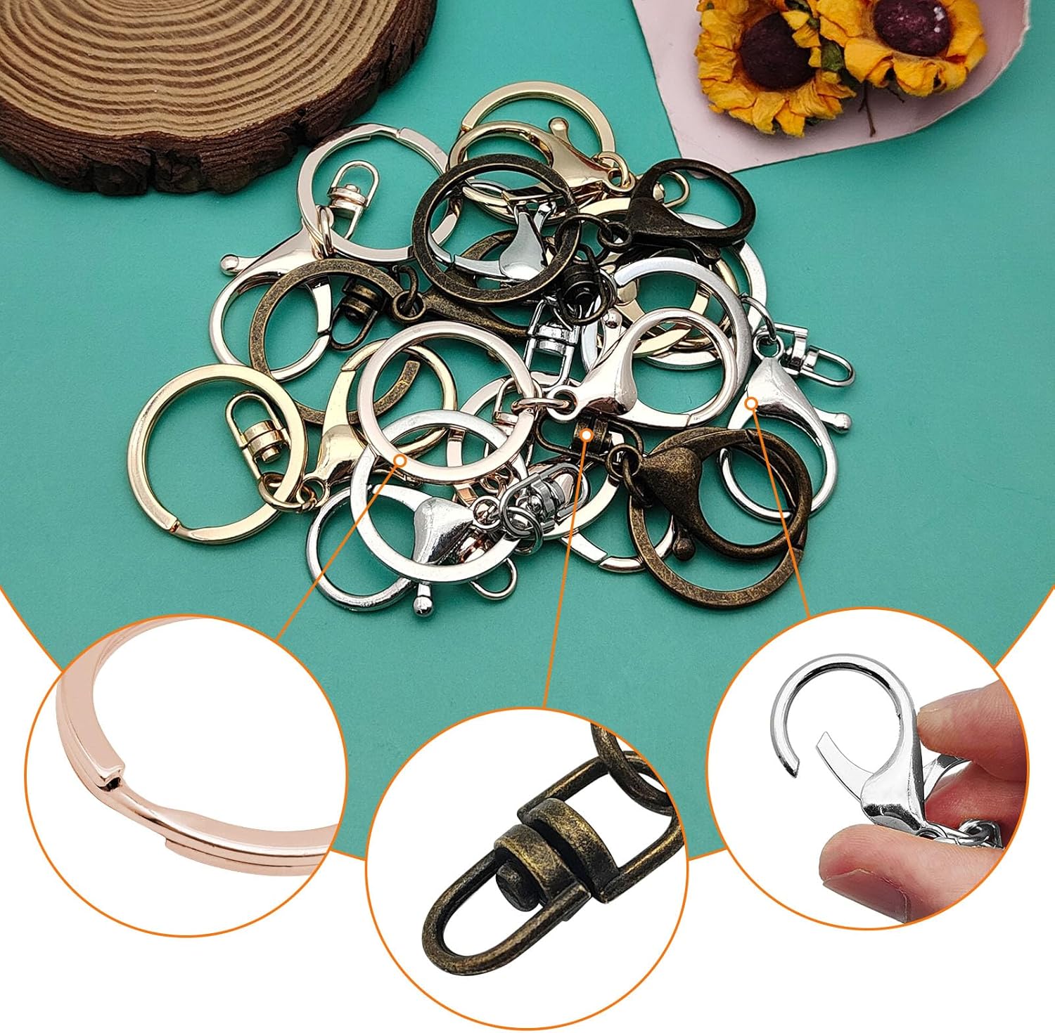 81Q uL7XKrL. AC SL1500 20pcs Lobster Claw Clasps Keychain for Jewelry Making,Metal Lobster Clasp Lobster Claw Clasps Hook with Flat Split Keychain Ring with Swivel Trigger Clip for Purse Hardware,DIY Craft(4 Colors) Edu Expertise Hub Hardware & DIY