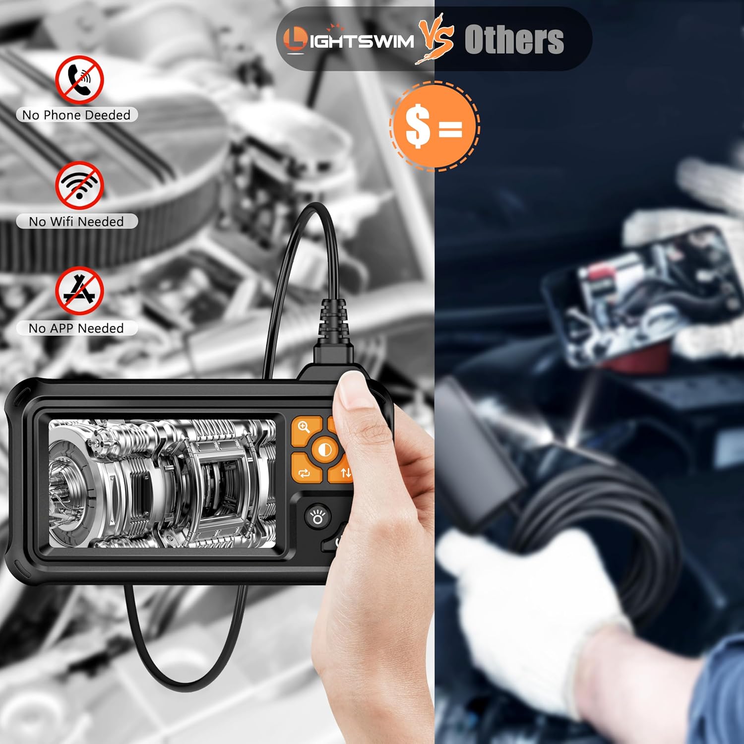 81WhUEe7mYL. AC SL1500 1080P Industrial HD Digital Borescope, Lightswim 4.3" IPS Endoscope Inspection Camera with Handheld IP67 Waterproof Snake Sewer with 8 LED Lights 5M Semi-Rigid Cable Edu Expertise Hub Industries