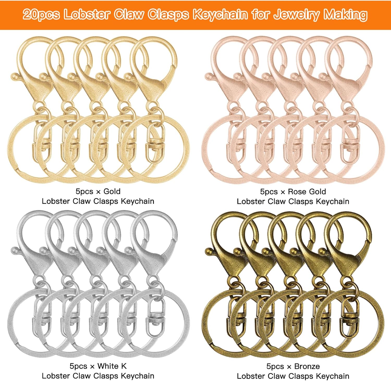 81XMHdp6TwL. AC SL1500 20pcs Lobster Claw Clasps Keychain for Jewelry Making,Metal Lobster Clasp Lobster Claw Clasps Hook with Flat Split Keychain Ring with Swivel Trigger Clip for Purse Hardware,DIY Craft(4 Colors) Edu Expertise Hub Hardware & DIY