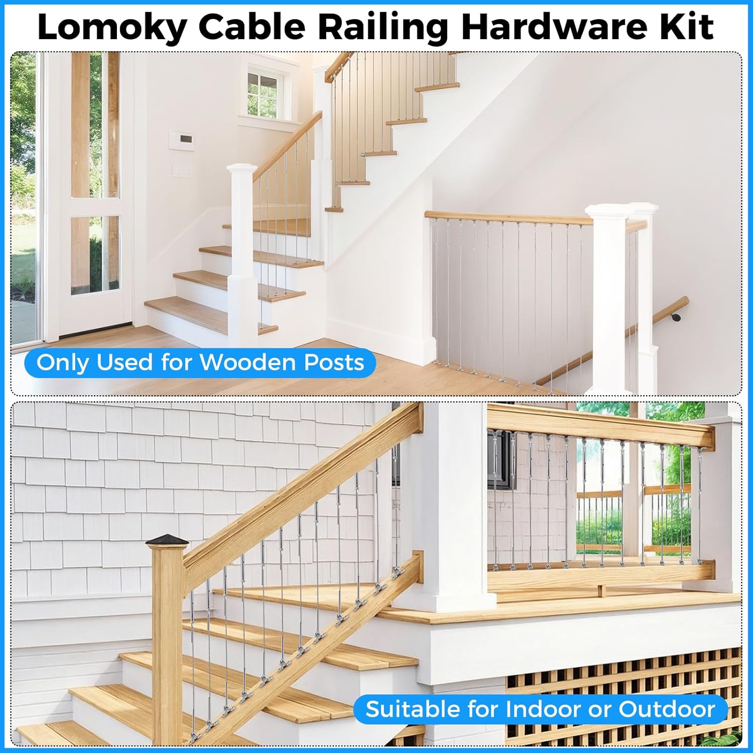 81Xp56cn8SL. SL1500 1/8" Cable Railing Hardware 12 Pack, Swage Toggle Turnbuckle Hardware Cable Railing Kit for Wood Post, Angle 180°Adjustable Stairs Deck Railing System, Silver T316 Stainless Steel Marine Grade Edu Expertise Hub Hardware & DIY
