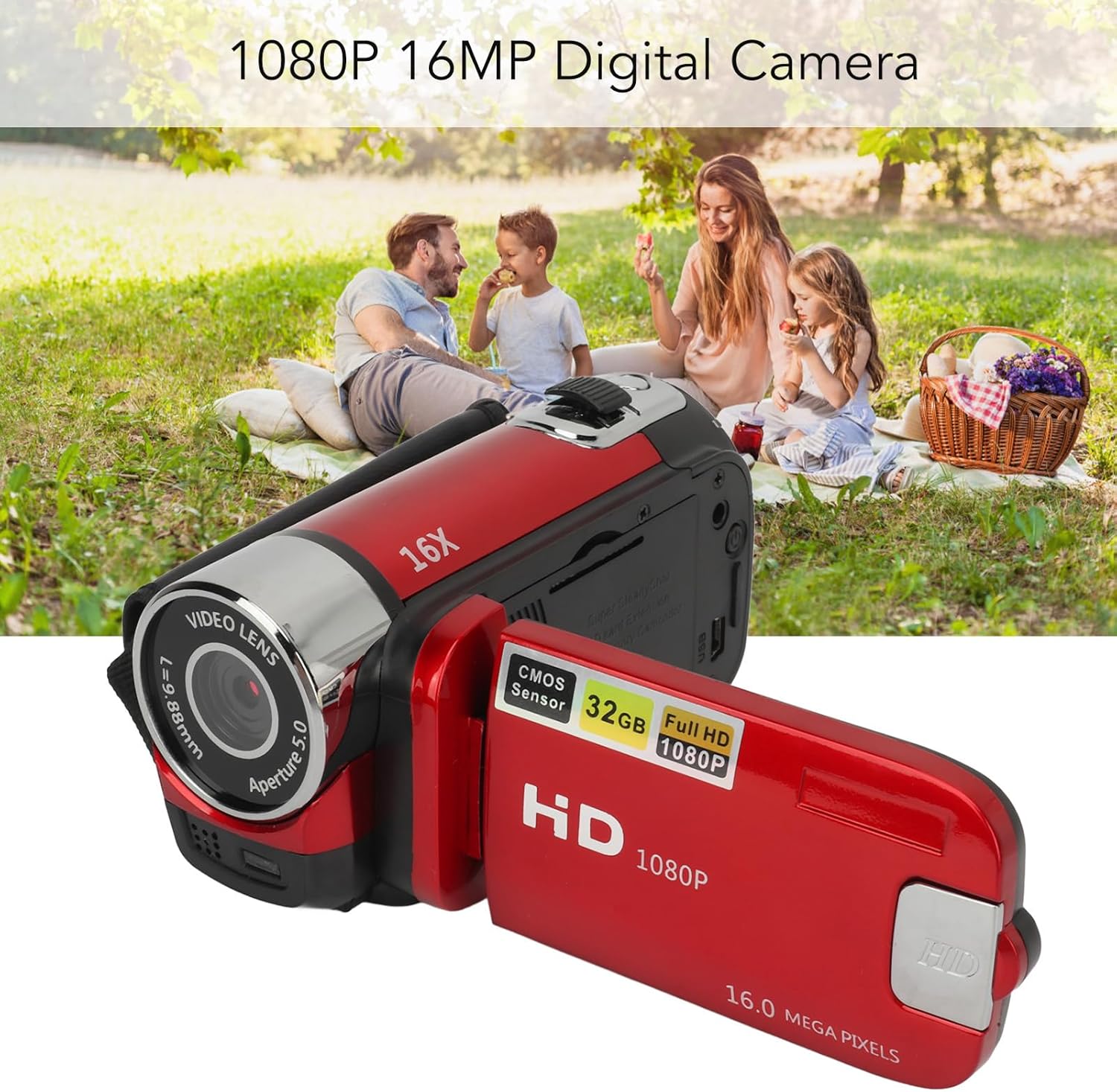 Digital Video Camera, 1080P 16MP Digital Video Camera with 2.4inch Rotatable Screen, 16X Zoom Video Recorder Camcorder with Fill Light for Vlogging Traveling Recording (Red) Edu Expertise Hub Digital Audio Video & Photography