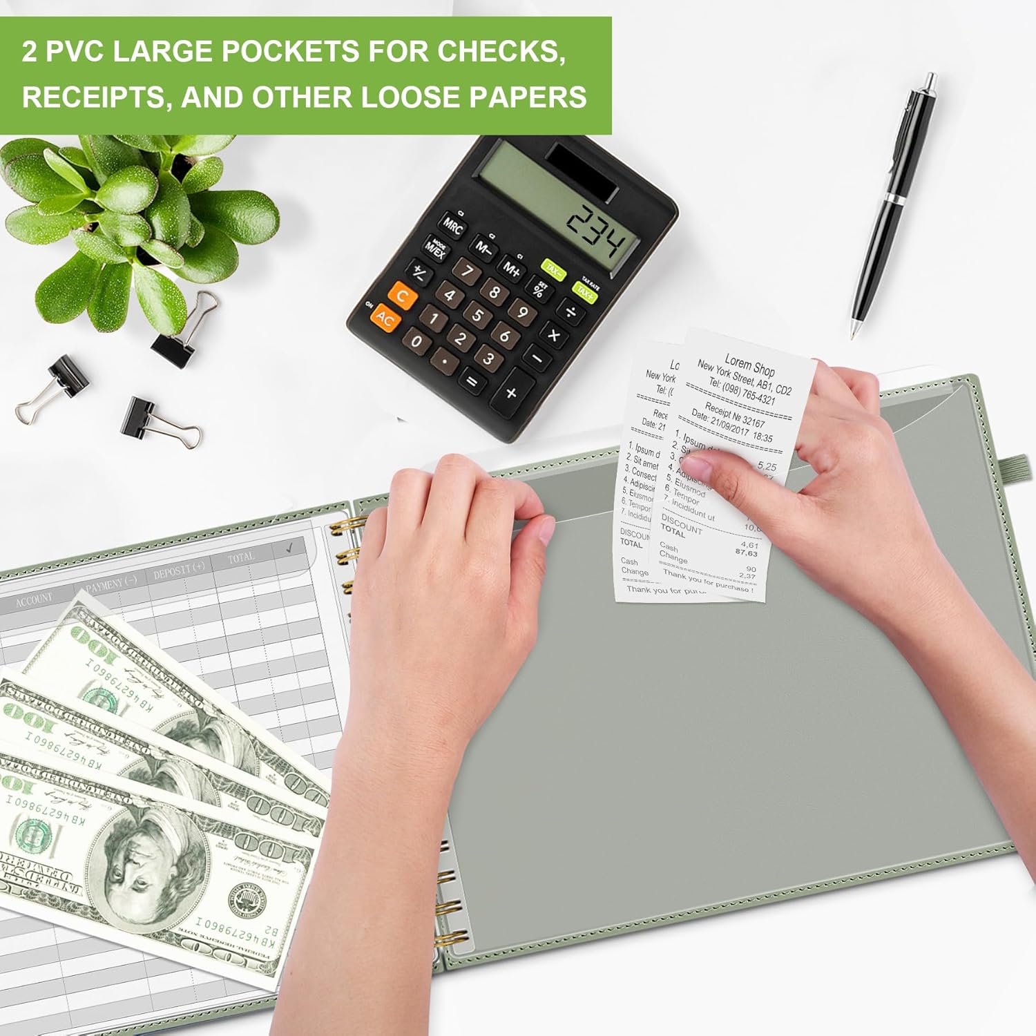 81z3L1HDG0L. AC SL1500 HAUTOCO Hardcover Accounting Ledger Book for Small Business Bookkeeping Horizontal Money Expense Tracker Notebook with 2 Storage Pouch, Personal Columnar Log Journal 10.78 x 8'', Olive Green Edu Expertise Hub Accounting