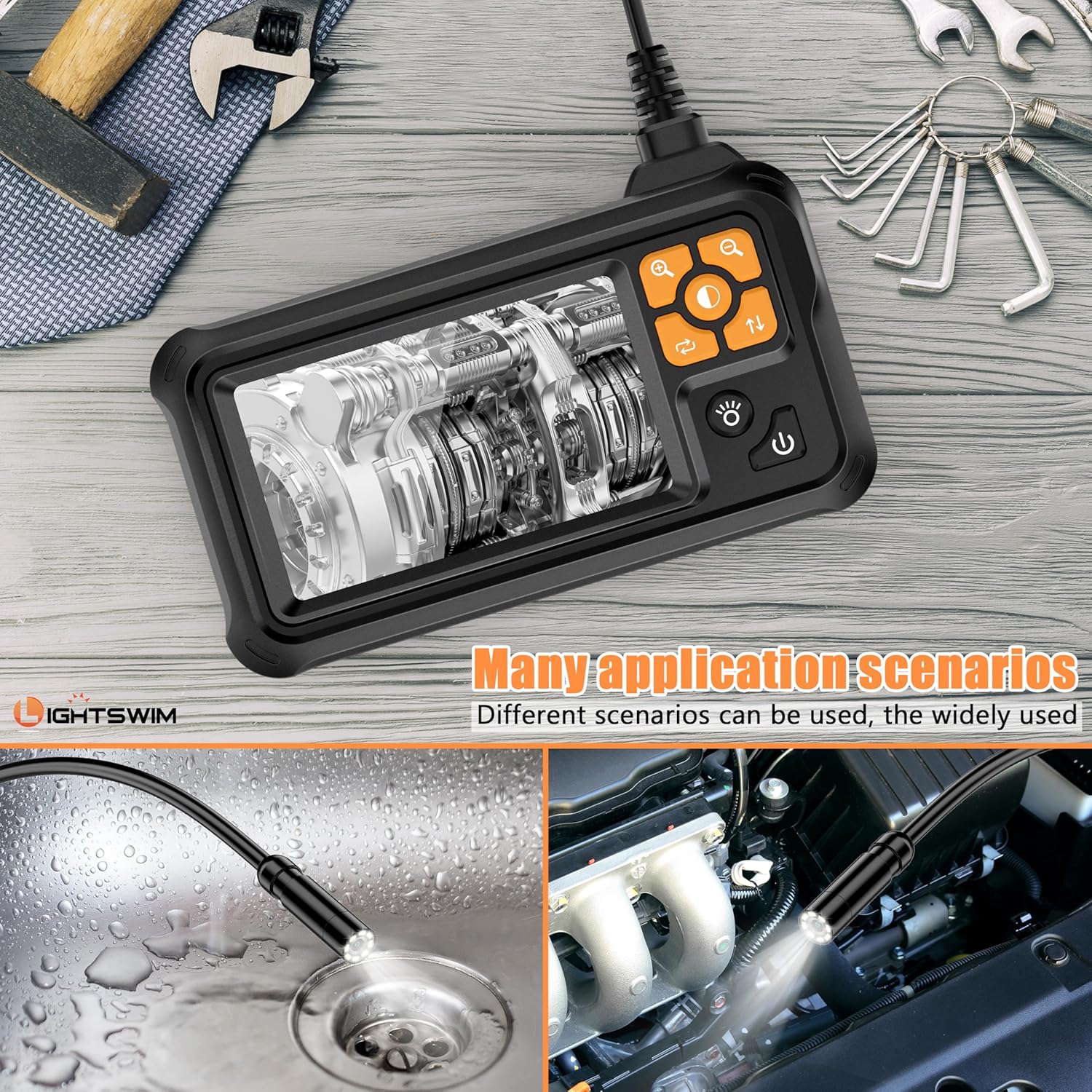 1080P Industrial HD Digital Borescope, Lightswim 4.3" IPS Endoscope Inspection Camera with Handheld IP67 Waterproof Snake Sewer with 8 LED Lights 5M Semi-Rigid Cable Edu Expertise Hub Industries