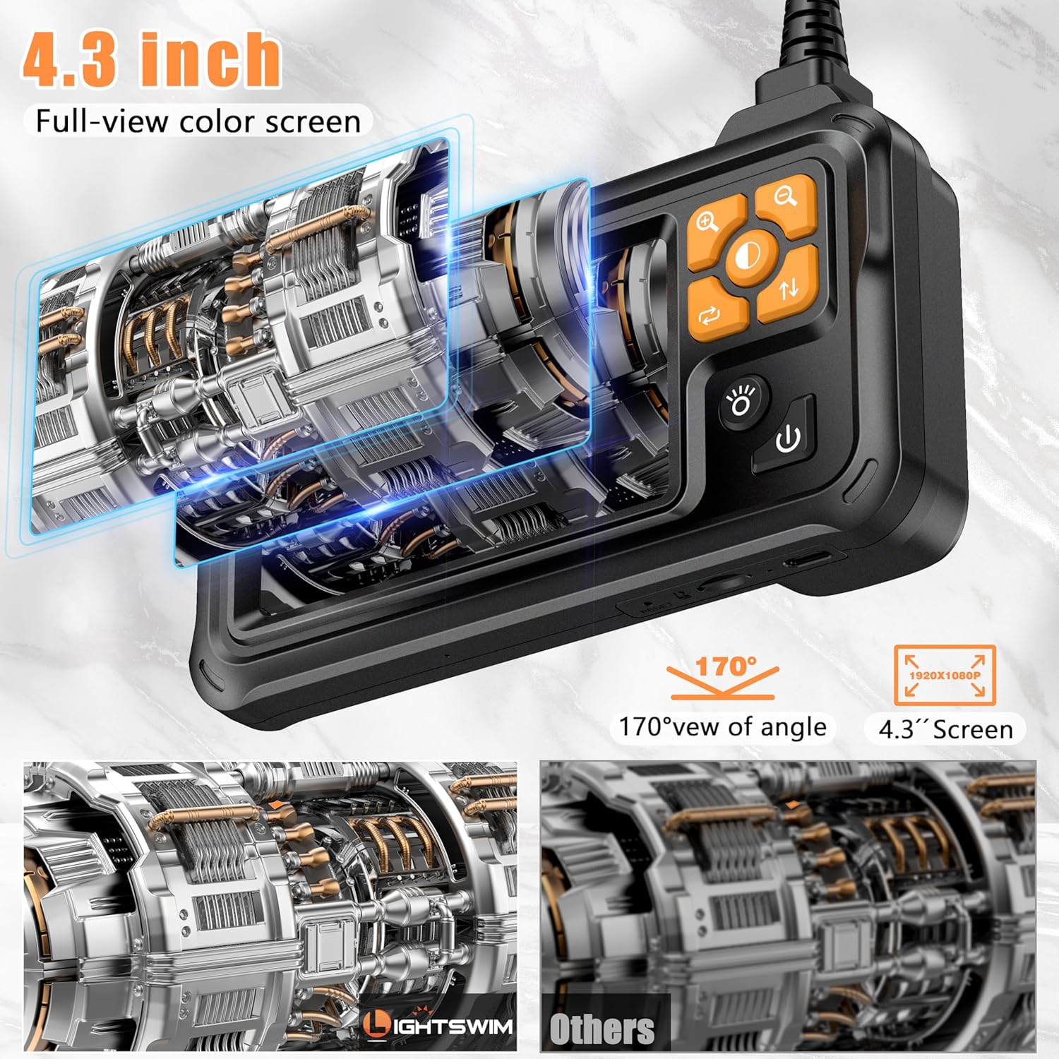 91zMbdBARlL. AC SL1500 1080P Industrial HD Digital Borescope, Lightswim 4.3" IPS Endoscope Inspection Camera with Handheld IP67 Waterproof Snake Sewer with 8 LED Lights 5M Semi-Rigid Cable Edu Expertise Hub Industries
