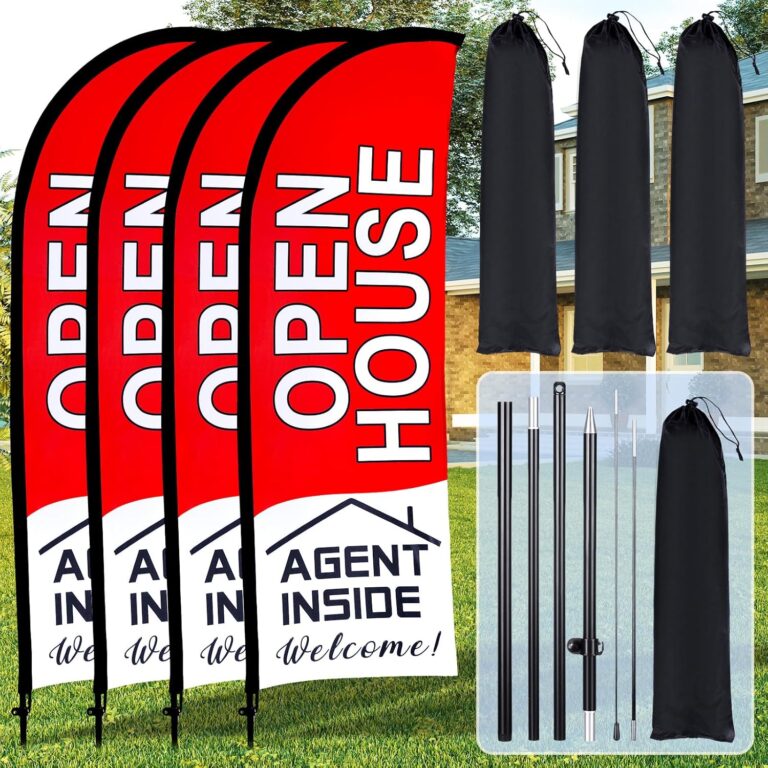 1754519378 81cxKFUs1QL. AC SL1500 Buryeah 4 Pack Open House Flags Signs for Real Estate Agents 7x5.4 Ft Feather Flag Sign with Flagpole Ground Stake Portable Bag Real Estate Flags Opening Signs Banner Set for Business (Red) Edu Expertise Hub Real Estate