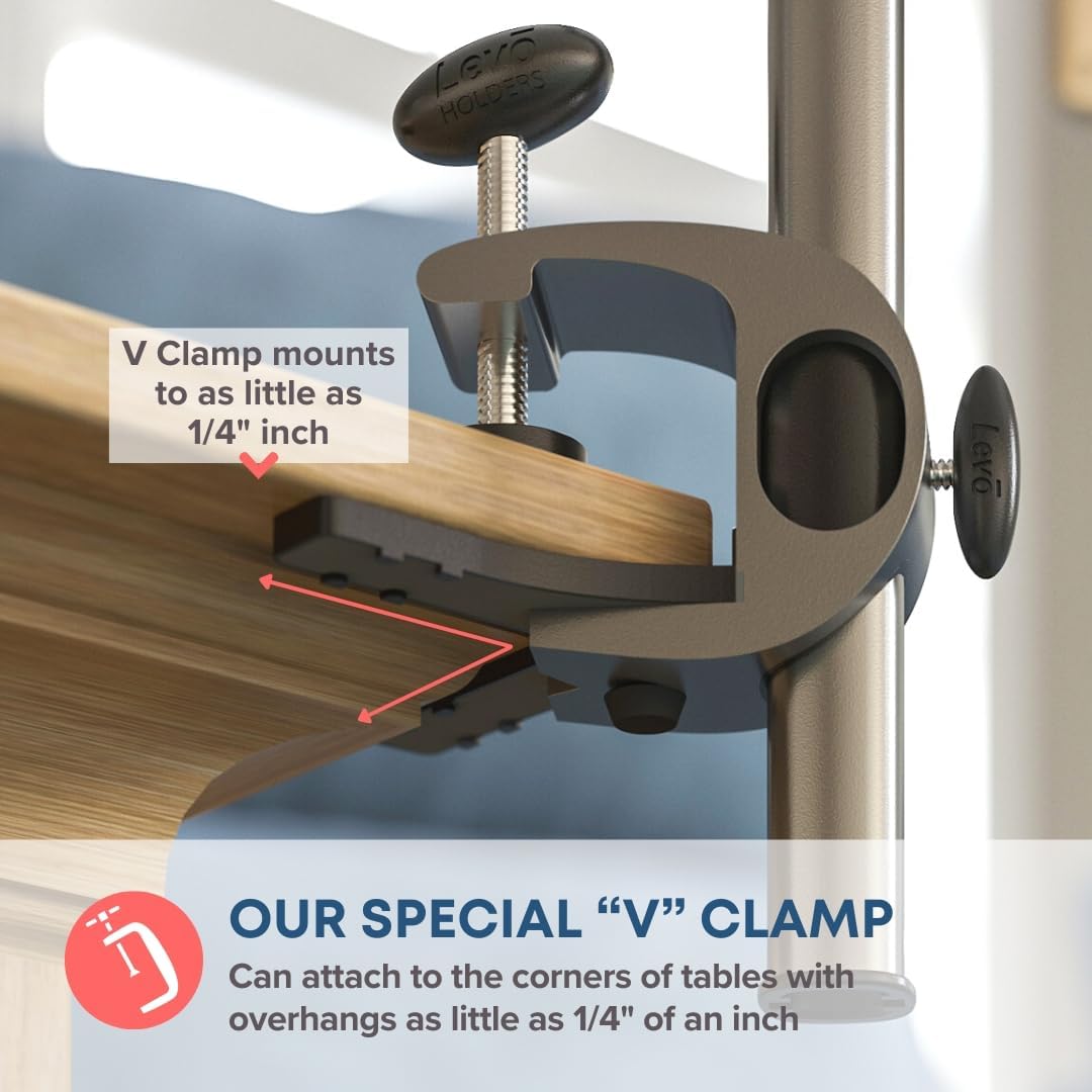 LEVO Deluxe Table Clamp for All Best Tablet PCs, iPads, iPad Mini, New iPad Pro, Galaxy, Nexus, Xoom, Surface Pro, Miix, Nook, Fire, and Other Tablets and e Readers Gunmetal Color - G2 Edu Expertise Hub Tablets & E-Readers