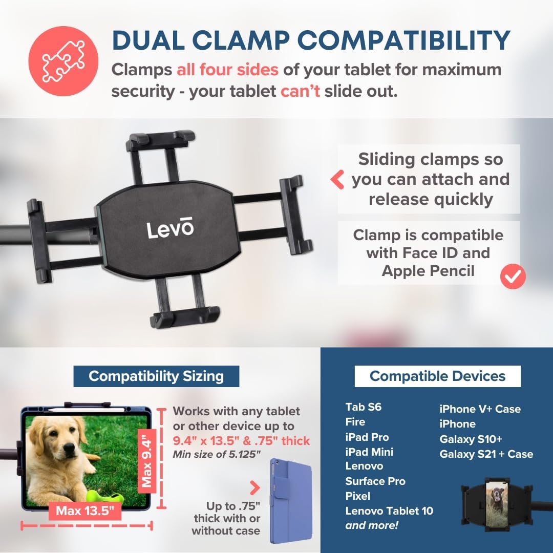 61eLEoqu4ML. AC SL1080 LEVO Deluxe Table Clamp for All Best Tablet PCs, iPads, iPad Mini, New iPad Pro, Galaxy, Nexus, Xoom, Surface Pro, Miix, Nook, Fire, and Other Tablets and e Readers Gunmetal Color - G2 Edu Expertise Hub Tablets & E-Readers