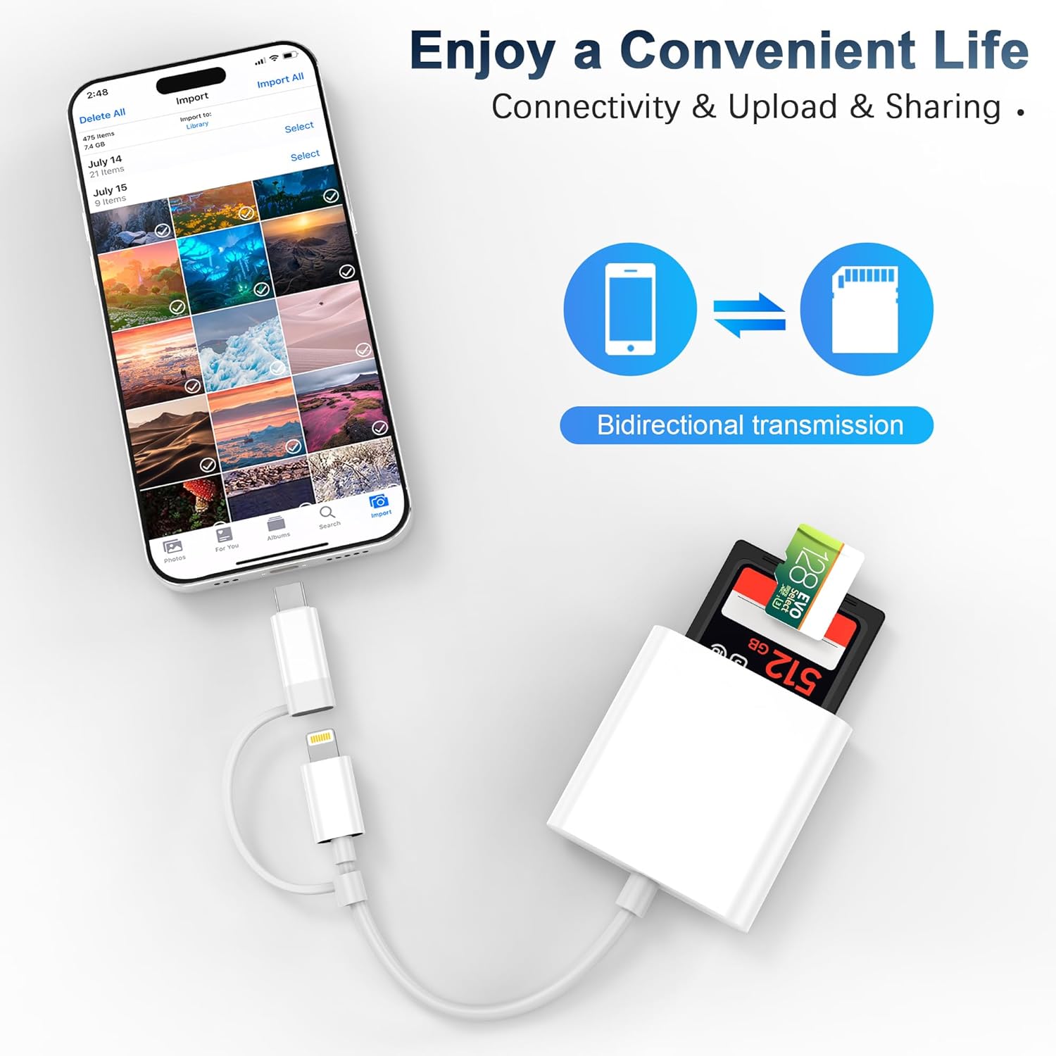 711qG6TTCwL. AC SL1500 SD Card Reader for iPhone iPad, Dual Connector (Lightning&USB-C) Memory SD Card Adapter, Support SD/MicroSD Cards, High-Speed Digital Trail Camera to iPhone Viewer, Plug and Play Edu Expertise Hub Tablets & E-Readers