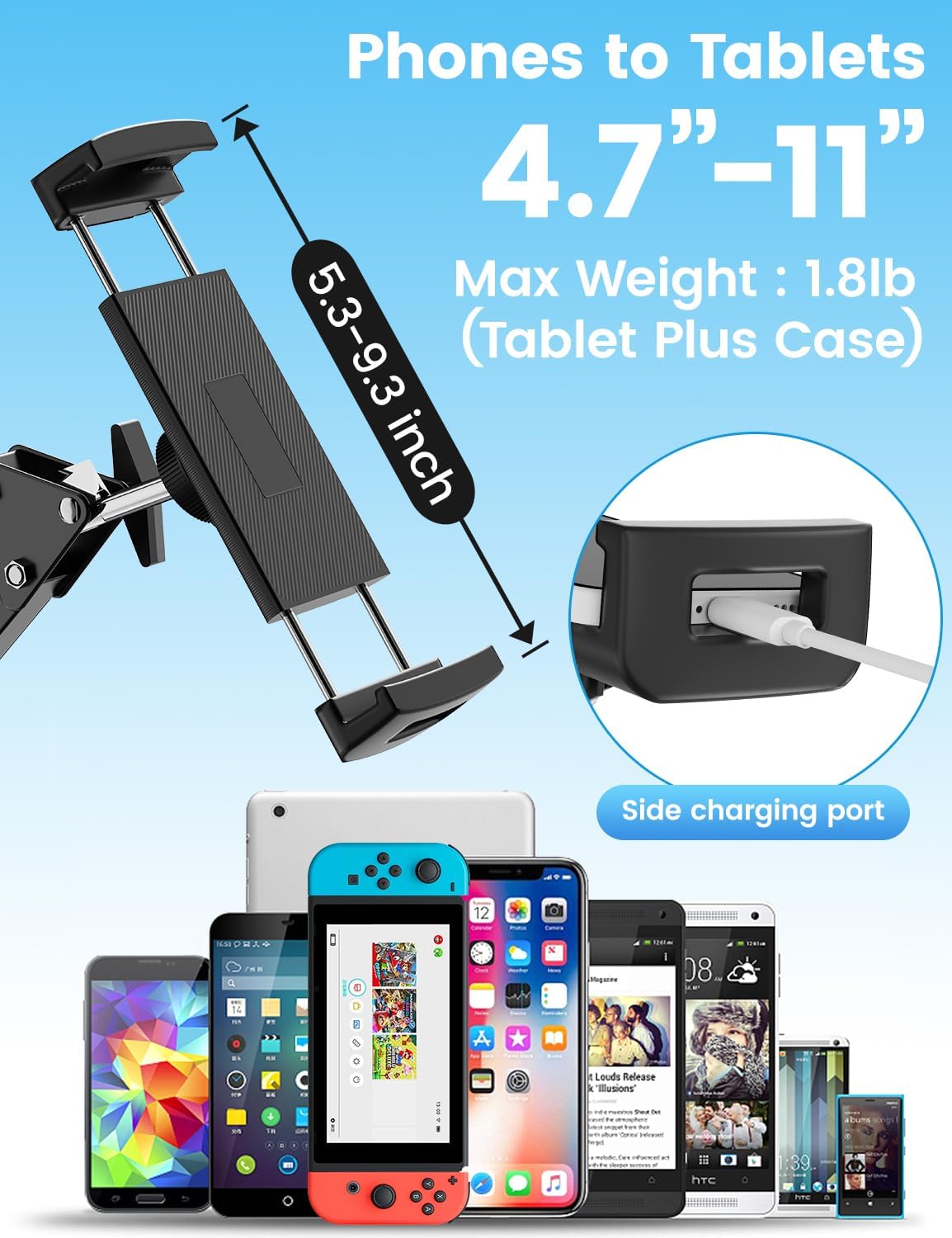 71FoVNkErSL. AC SL1500 Tablet Floor Stand with 4.2LB Base,Overhead Bed Phone Stand Angle Height Adjustable Tablet Holder Bed,Phone Stand for iPad/iPhoneX/iPad Pro Air Mini, Samsung Tab,E-Readers… Edu Expertise Hub Tablets & E-Readers