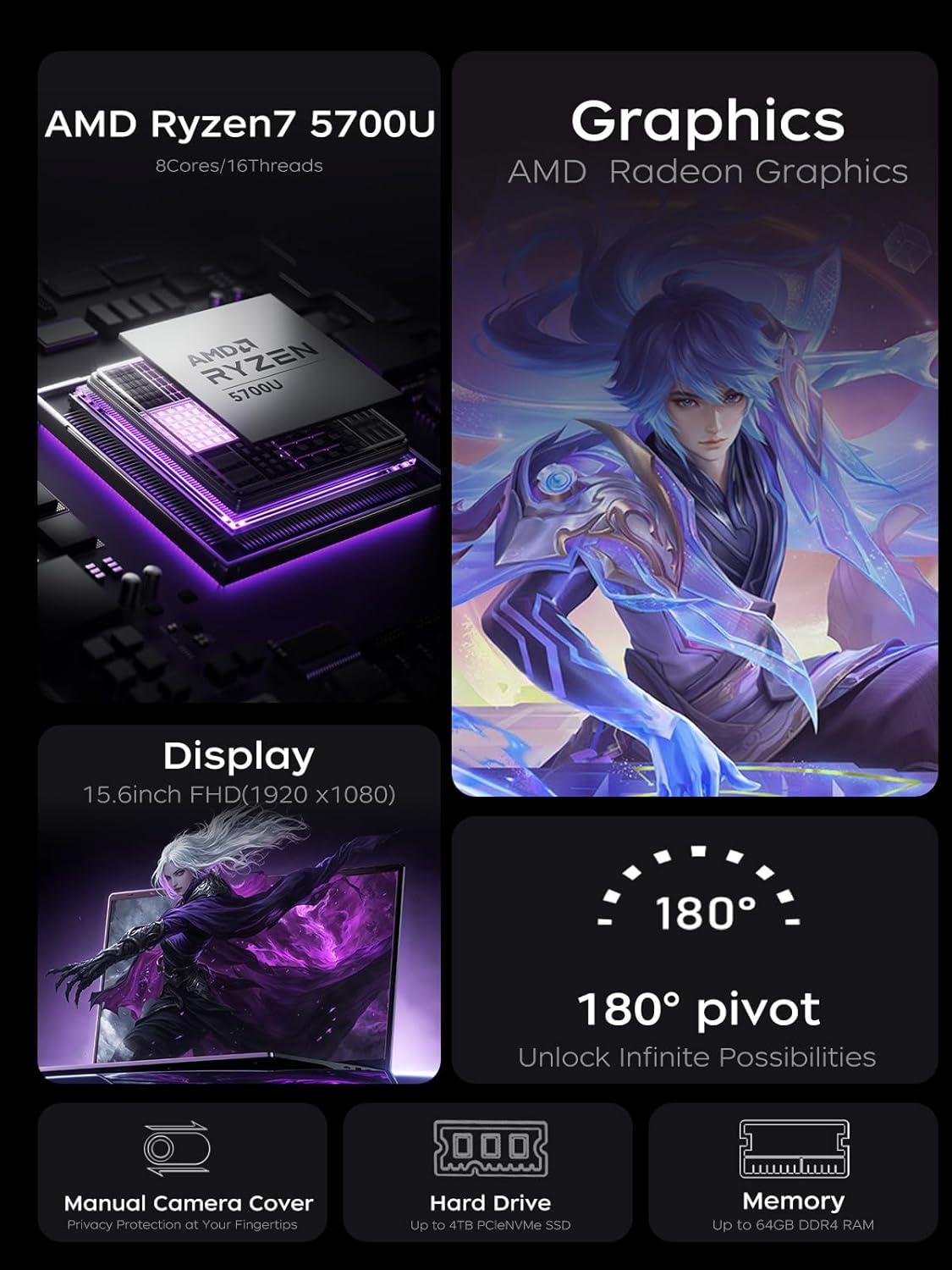 71Zd06o+IBL. AC SL1500 Laptop AMD Ryzen 7 5700U 15.6-in 16GB DDR4 512GB NVMe SSD AMD Laptops Notebook-Computer WiFi 6 Numeric Keypad HDMI Type-C 3.5mm Audio Webcam USB 3.2 Student Laptop Edu Expertise Hub Web Development & Design laptops desktops