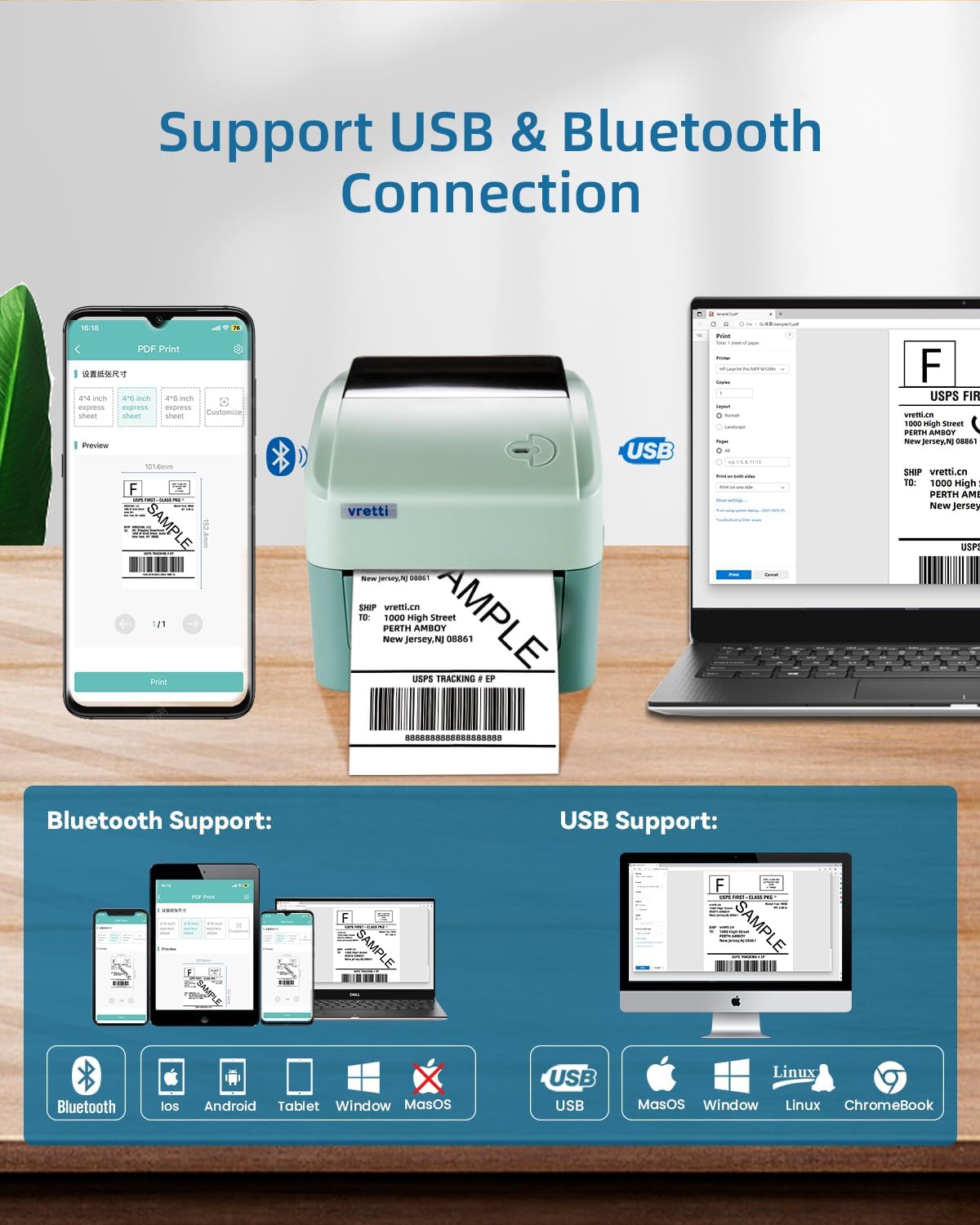 vretti Bluetooth Thermal Shipping Label Printer Wireless 4x6 Label Printer, 420B Compatible with Ebay, Amazon, Shopify, Etsy, USPS，Android, iPhone Edu Expertise Hub eBay