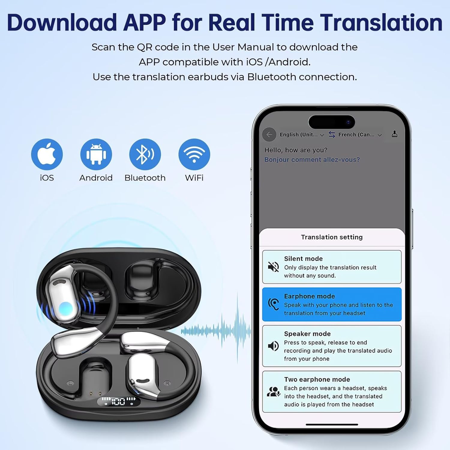 71tDcByWw1L. AC SL1500 AI Translation Earbuds Real Time, 144 Language Translator Earbuds with APP Compatible with iOS & Android, Bluetooth Headphones Translating Device-A Edu Expertise Hub AI